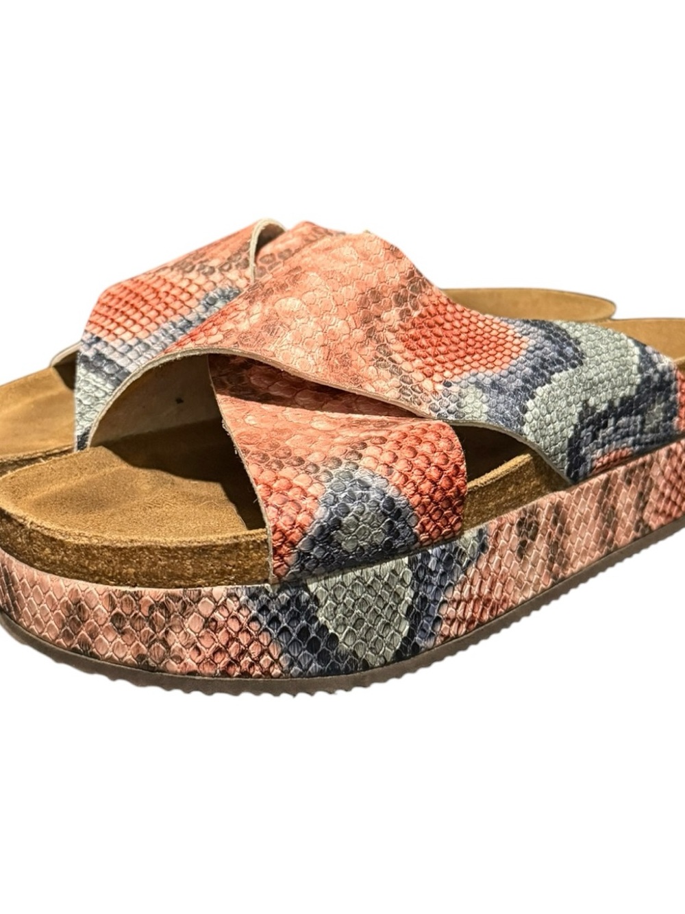 Free People Sidelines Flatform Candy Snake Sandals Slides Womenโs Size 39 / 8